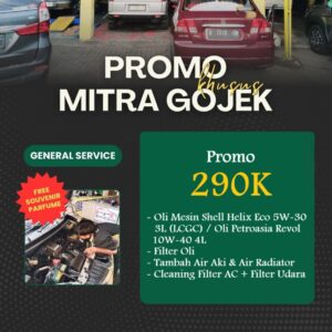 PROMO KHUSUS GOJEK PAKET GANTI OLI PLUS  290K (OLI MESIN REVOL 10W-40 4L/SHELL HELIX ECO PLUS 5W-30 3L, FILTER OLI, TAMBAH AIR AKI+AIR RADIATOR, CLEANING FILTER AC+CLEANING FILTER UDARA)