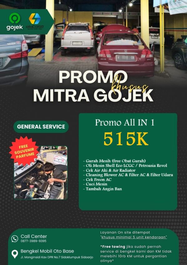 PRMO KHUSUS GOJEK PAKET ALL IN 1  515K (GURAH MESIN FREE OBAT GURAH, OLI MESIN, FILTER OLI, SCAN MESIN, CEK AIR AKI+AIR RADIATOR, CLEANING BLOWER AC+CLEANING FILTER AC+CLEANING FILTER UDARA, CEK FREON AC, CUCI MESIN)